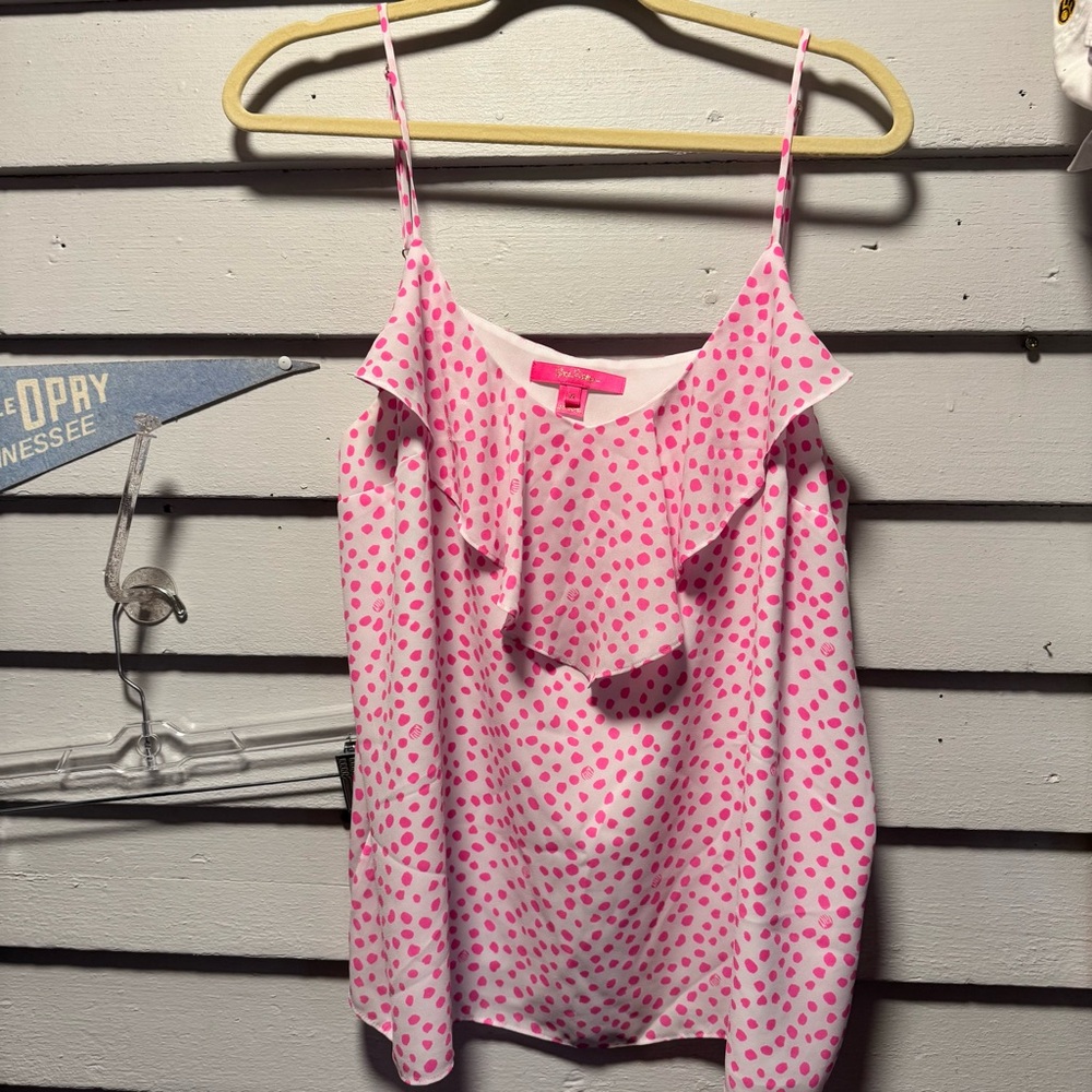 NWOT LILLY PULITZER Polka Dot Ruffle Spaghetti Strap Top - Pink -